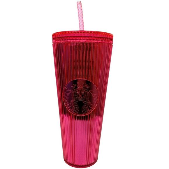 Starbucks Other - Starbucks Pleated Neon Magenta Pink Venti Tumbler Bling Cold Cup Summer 2023